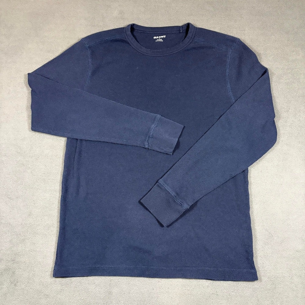 Old Navy Thermal Shirt Mens Small Navy Blue Long Sleeve Soft Washed Waffle Knit